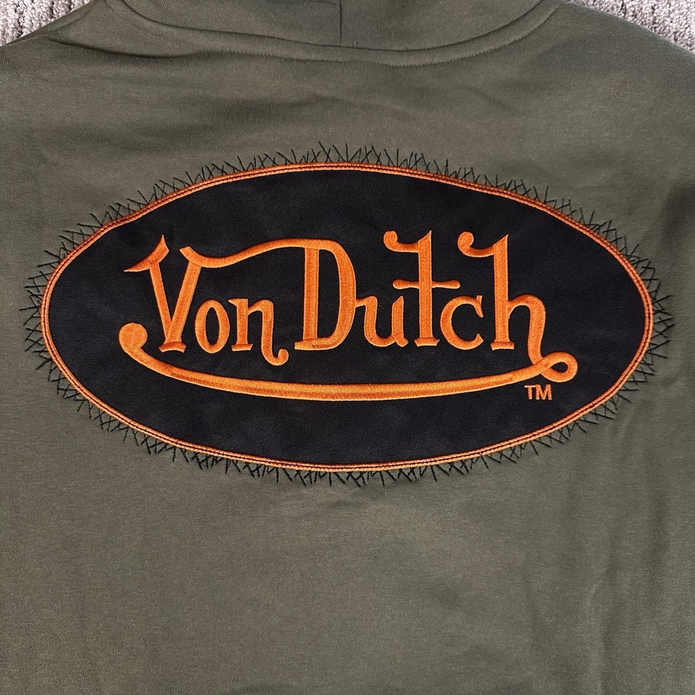 VON DUTCH Mens Sz M Full Zip Hoodie Embroidered Logo Green Orange Oversized‎ NWT - Picture 3 of 9
